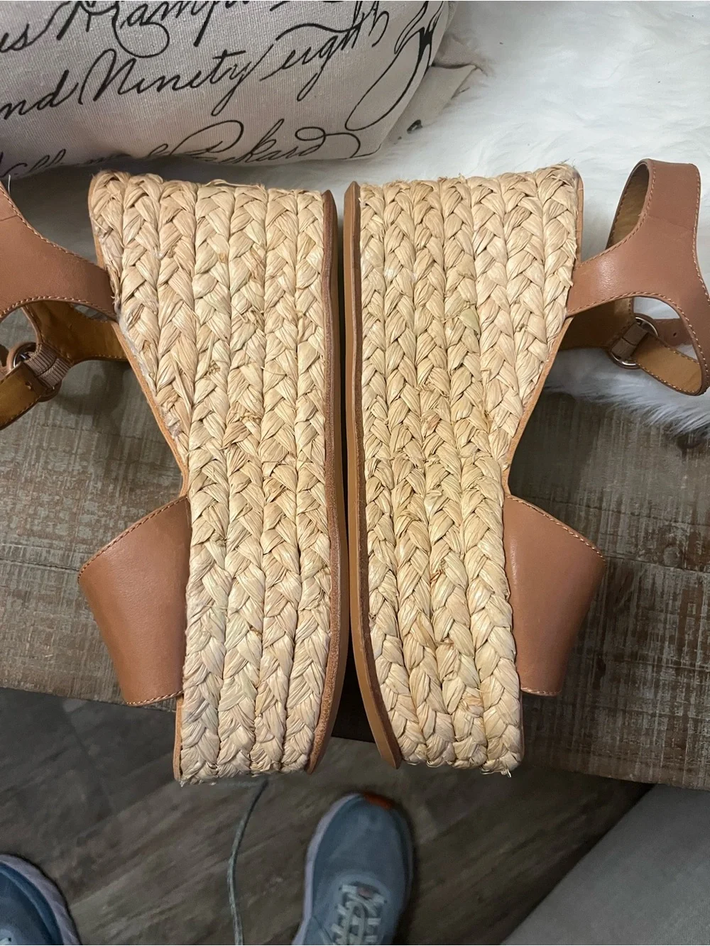 Dolce Vita beige Leather Espadrille Wedge Sandals with Ankle Buckle
